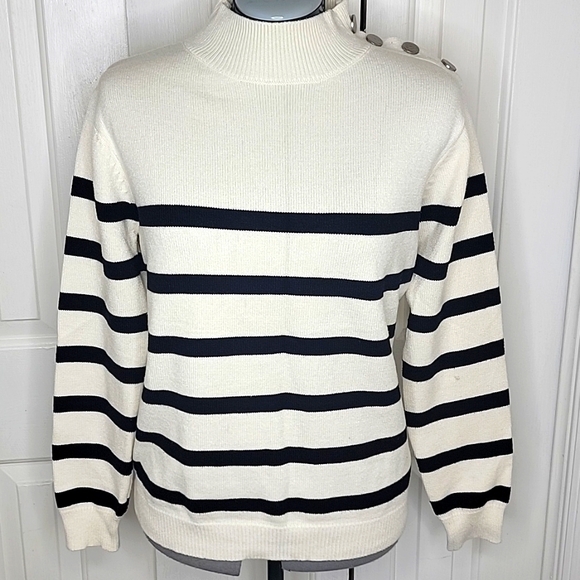 Kirundo Nautical Stripe Mock Neck Sweater Size Medium Cream and Black - Picture 1 of 7